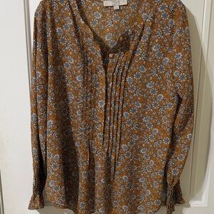 LOFT Women's Floral Blouse - Mustard and Gray